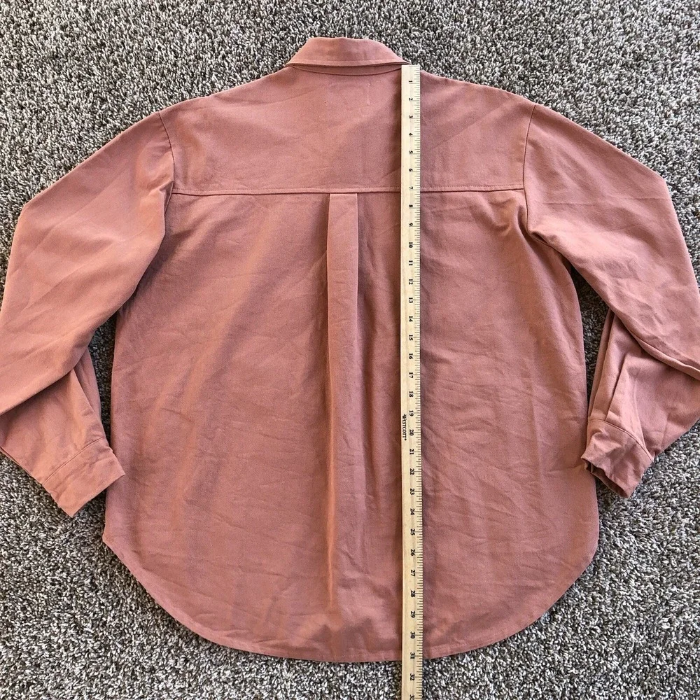 ETHOS Button Up Shirt Jacket Salmon Pink Oversized Long Sleeve Korean Streetwear - Picture 6 of 8